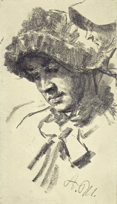 Frau mit Hut von Adolph Menzel